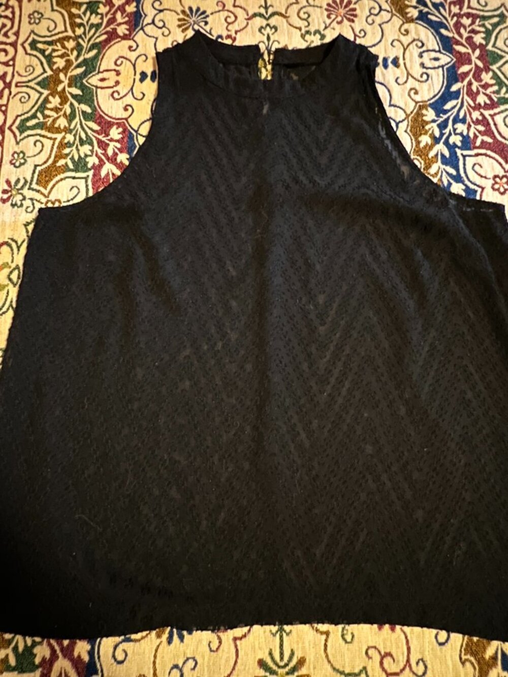 Chevron High Neck Black Semi Sheer Sleeveless Top no tags XL